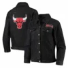 Chicago Bulls Patch Button-Up Denim Black Jacket