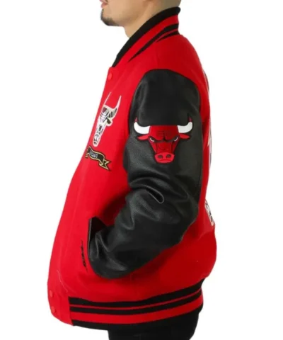 Chicago Bulls Plaid Patches Red & Black WoolLeather Jacket