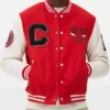 Chicago Bulls Red and Off White Varsity Full-Snap WoolLeather Jacket