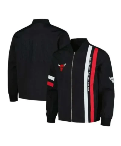 Chicago Bulls Stitch Applique Full-Zip Black Bomber Jacket