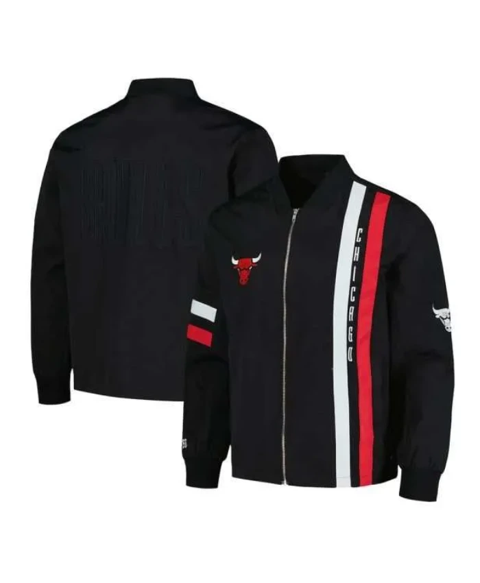 Chicago Bulls Stitch Applique Full-Zip Black Bomber Jacket