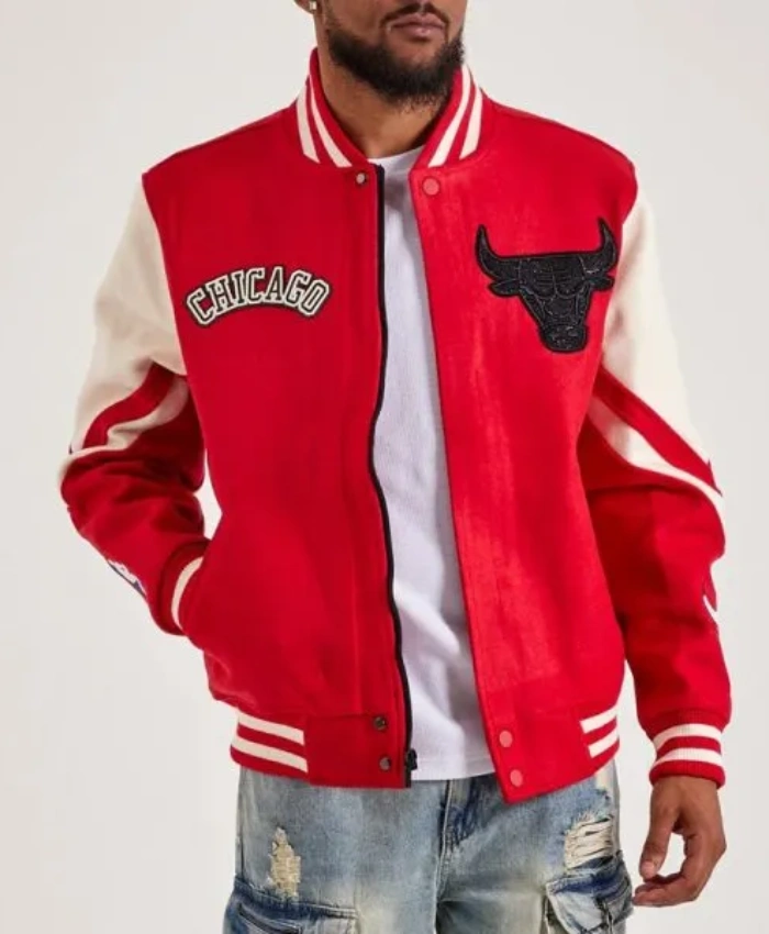 Chicago Bulls Varsity Full-Zip Wool Red and White Jacket