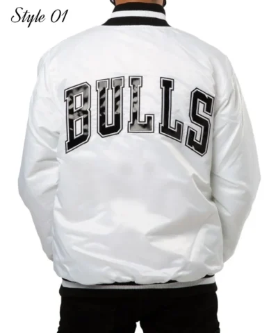 Chicago Bulls White Varsity Satin Jacket