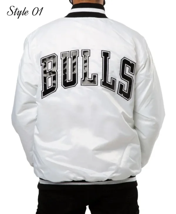 Chicago Bulls White Varsity Satin Jacket