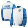 Dallas Mavericks Varsity Blue and White Satin Full-Snap Jacket