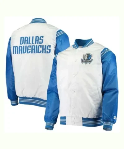 Dallas Mavericks Varsity Blue and White Satin Full-Snap Jacket
