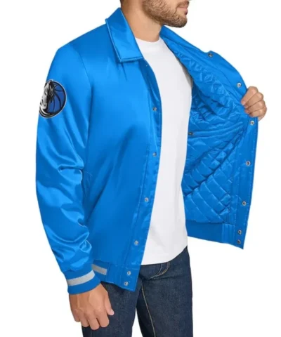 Dallas Mavericks Stitch Applique Blue Full-Snap Varsity Satin Jacket