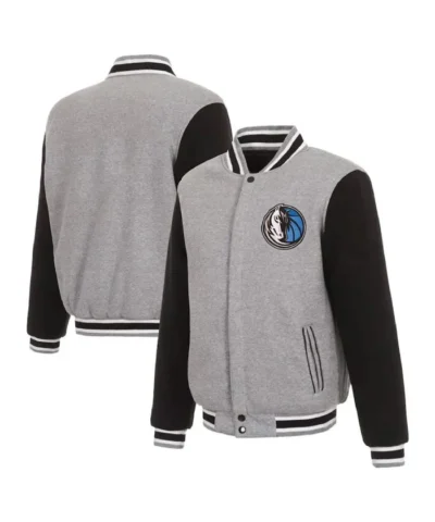 Dallas Mavericks Varsity Gray and Black Full-Snap Wool Jacket