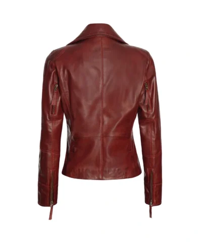 Dame Red Double Rider Leather Biker Jacket