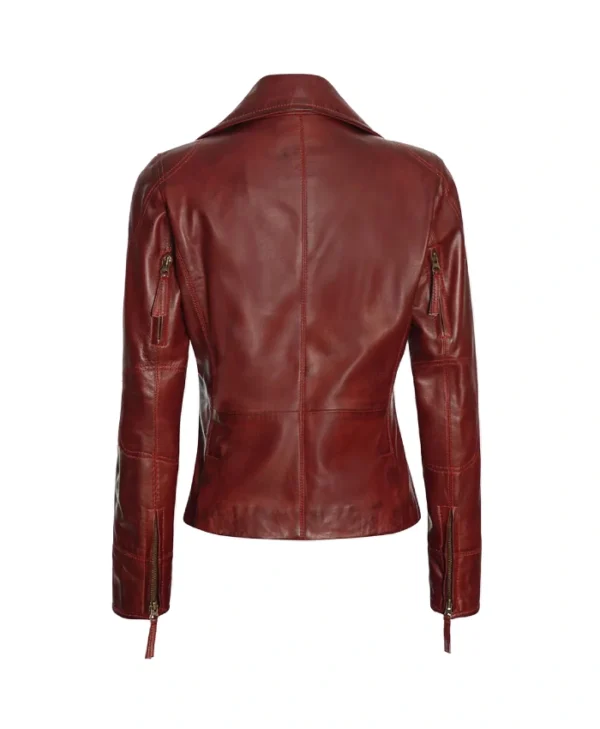 Dame Red Double Rider Leather Biker Jacket