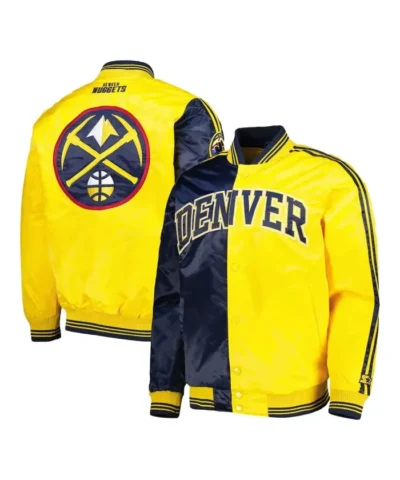 Fast Break Denver Nuggets Full-Snap Varsity Satin NavyYellow Jacket