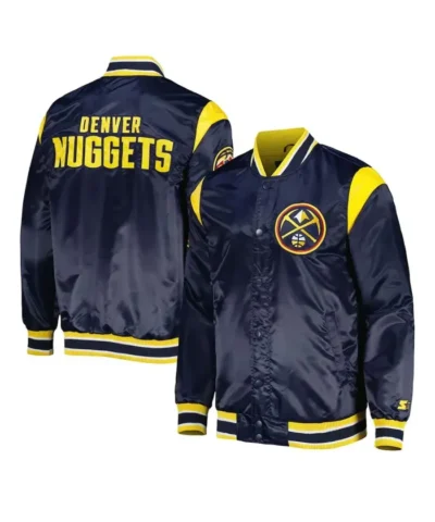 Denver Nuggets Force Play Full-Snap Navy Varsity Satin Jacket