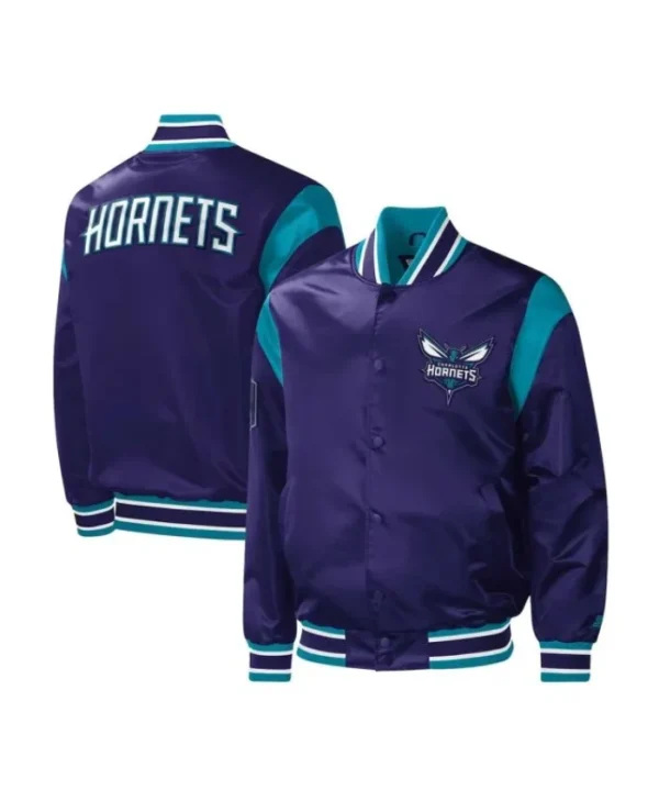 Force Play Charlotte Hornets Full-Snap Satin Purple Varsity Jacket
