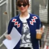 Materialists 2025 Dakota Johnson Blue Argyle Cardigan