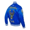 Milwaukee Bucks City Edition Chenille Full-Snap Satin Blue Jacket