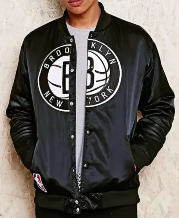 NBA Brooklyn Nets Full-Snap Satin Black Jacket