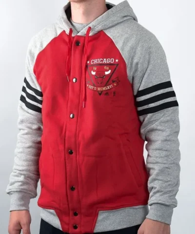 NBA Chicago Bulls Fleece Full-Snap Red and Grey Jacket
