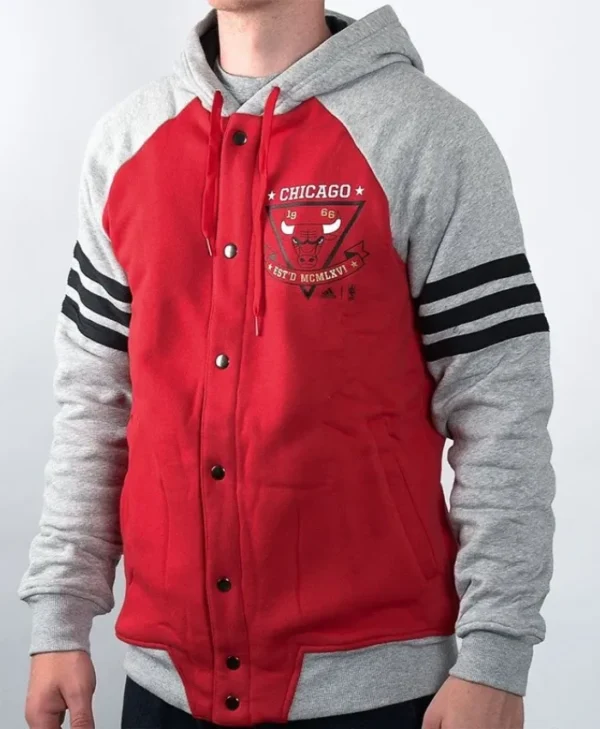 NBA Chicago Bulls Fleece Full-Snap Red and Grey Jacket