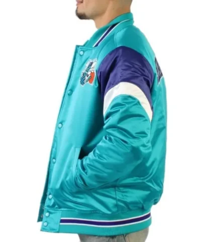 NBA Eastern Charlotte Hornets Full-Snap Varsity Satin Aqua Jacket