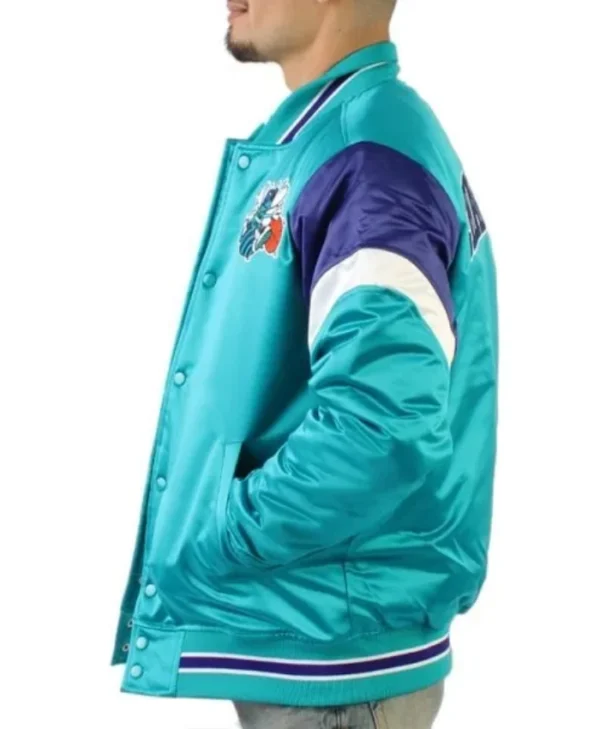 NBA Eastern Charlotte Hornets Full-Snap Varsity Satin Aqua Jacket