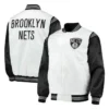 NBA Team Brooklyn Nets Full-Snap Satin White and Black Jacket
