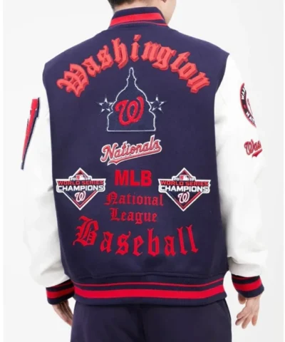 Old English Washington Nationals Varsity Midnight NavyWhite Jacket