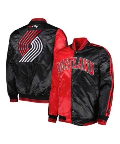 Portland Trail Blazers Fast Break Full-Snap Satin RedBlack Jacket