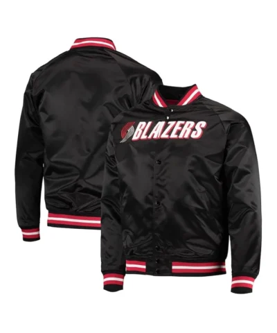 Portland Trail Blazers Throwback Black Wordmark Satin Full-Snap Jacket