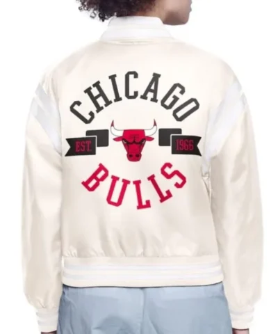 Printed Logo Chicago Bulls Varsity Full-Snap Satin Jacket