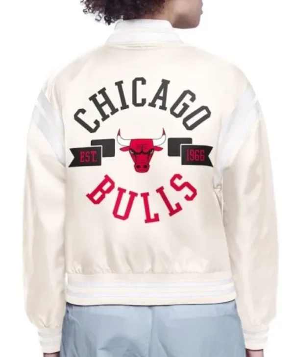 Printed Logo Chicago Bulls Varsity Full-Snap Satin Jacket