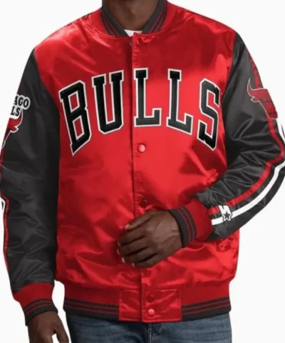 Starter NBA Chicago Bulls Striped Varsity Satin Full-Snap Jacket