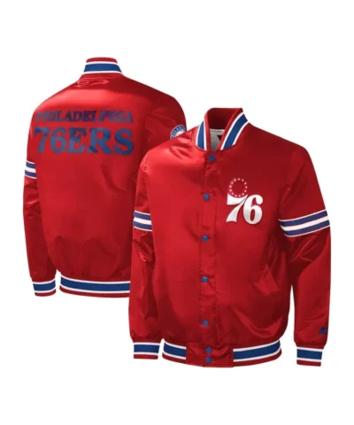 Starter Slider Philadelphia 76ers Full-Snap Red Satin Jacket