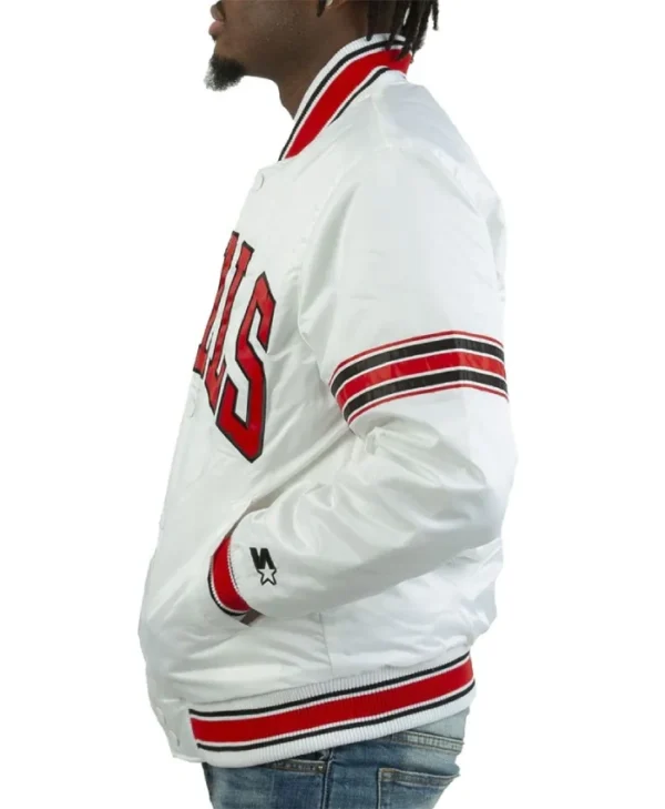 Striped Chicago Bulls Full-Snap Satin White Jacket