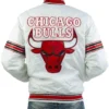 Striped Chicago Bulls White Satin Jacket
