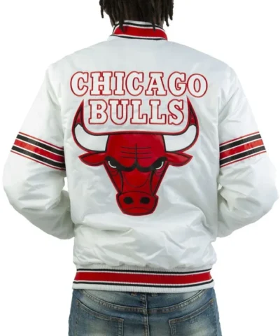 Striped Chicago Bulls White Satin Jacket