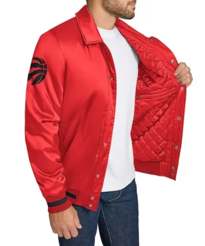 Toronto Raptors Stitch Applique Full-Snap Red Varsity Satin Jacket