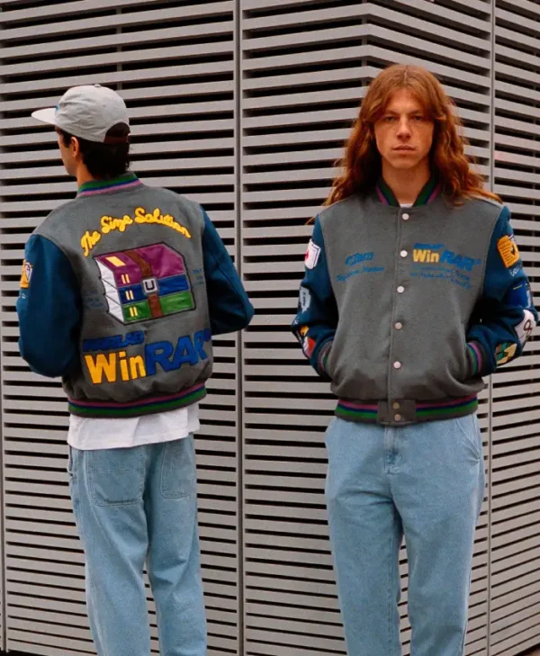 WinRAR Grey And Blue Varsity Jacket