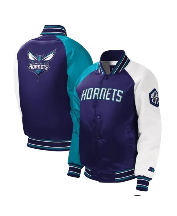 Youth Charlotte Hornets Varsity Satin Full-Snap Purple Jacket