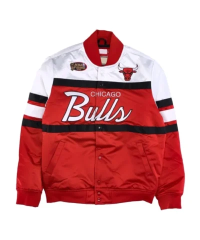 RedWhite Special Script Chicago Bulls Satin Jacket