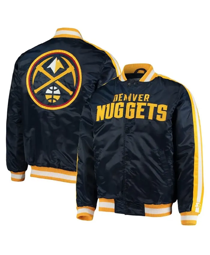 Starter Denver Nuggets Offensive Navy Full-Snap Satin Jacket