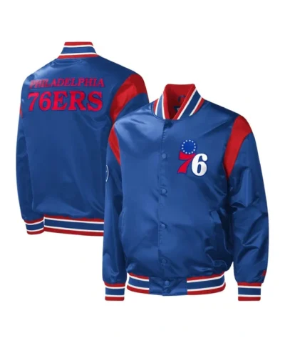 Starter Philadelphia 76ers Force Play Varsity Royal Full-Snap Satin Jacket