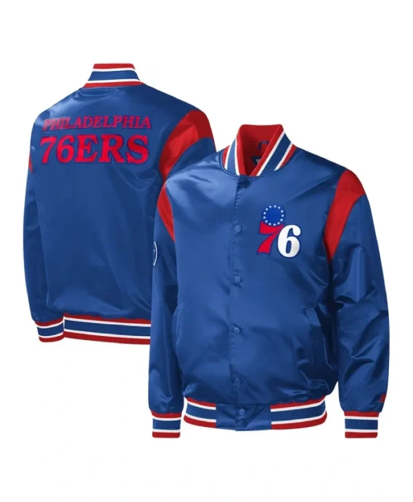 Starter Philadelphia 76ers Force Play Varsity Royal Full-Snap Satin Jacket