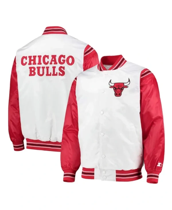 Starter Renegade Chicago Bulls White and Red Varsity Satin Jacket