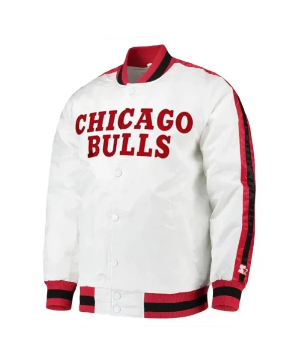 Starter The D-Line Chicago Bulls White Full-Snap Satin Jacket