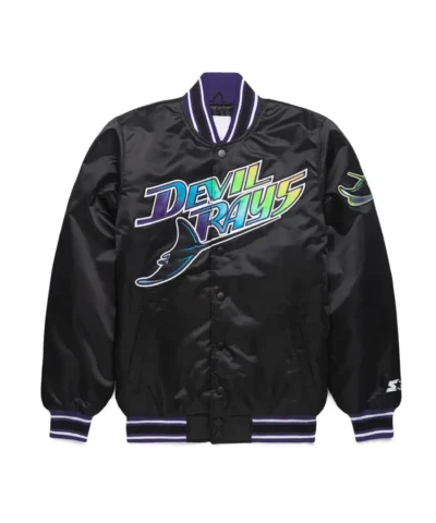 Classic Tampa Bay Rays Full-Snap Varsity Satin Black Jacket