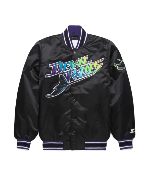 Classic Tampa Bay Rays Full-Snap Varsity Satin Black Jacket