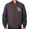 CharcoalNavy Tampa Bay Rays Varsity Full-Snap WoolLeather Jacket