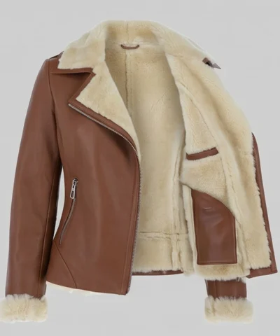 Tan Shearling Leather Jacket Womens