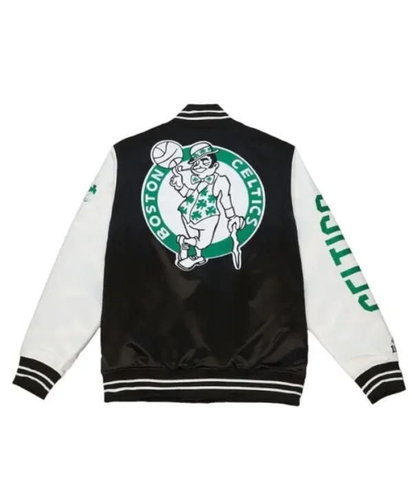 Boston Celtics Team Origins BlackWhite Satin Varsity Jacket