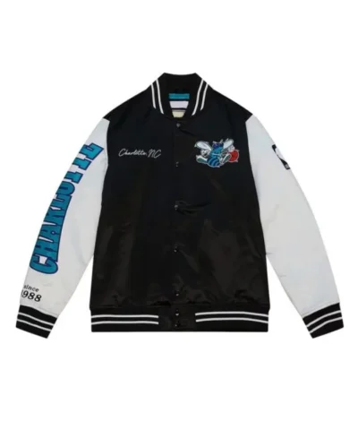 Charlotte Hornets Team Origins Full-Snap Satin BlackWhite Jacket